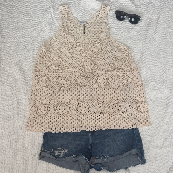 Cream Crochet Cotton Tank Top - Picture 1 of 3